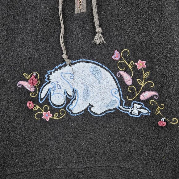 Disney Store Eeyore Hoodie Women Large Sweatshirt Embroidered Quarter Zip Black - Picture 2 of 11